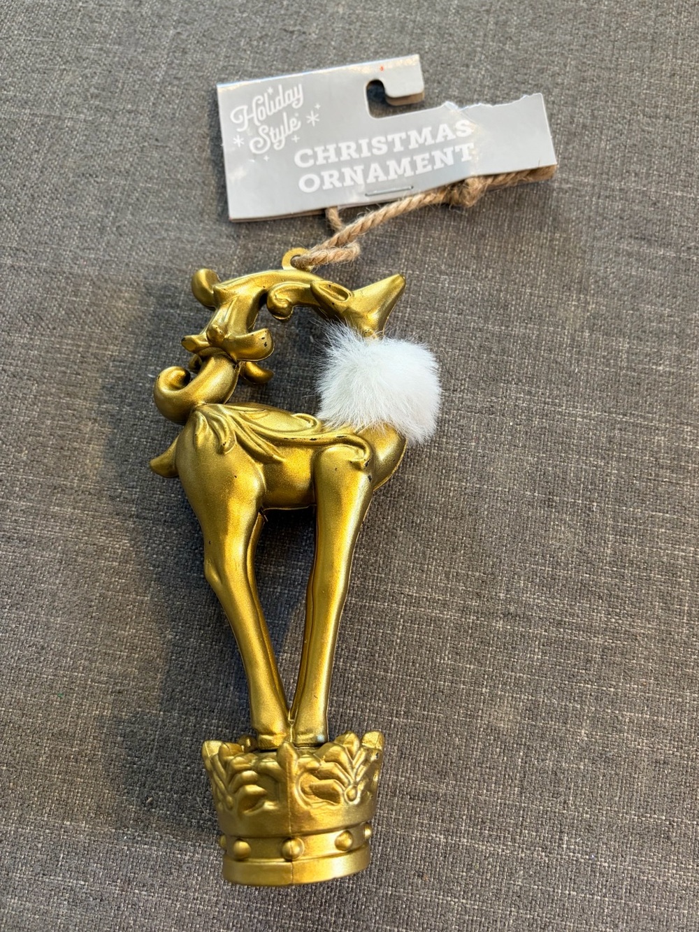 Holiday Style Gold Reindeer Crown Christmas Ornament White Pom-Pom